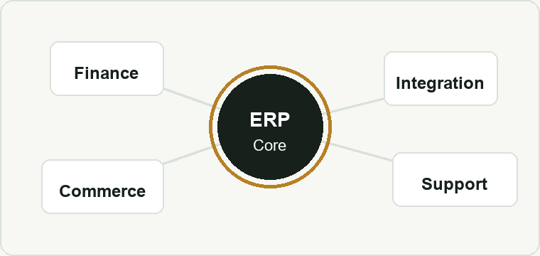 Application landscape map connecting ERP, integrations, eCommerce and support maturity